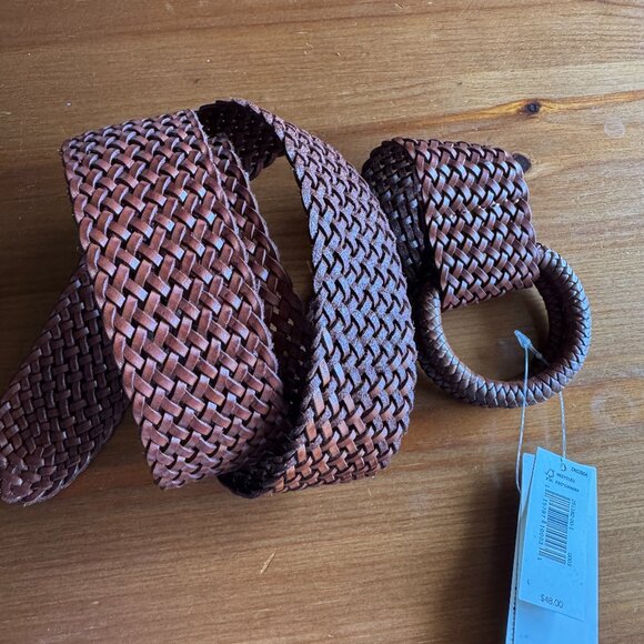 NWT Banana Republic Lightweight Brown Leather Braided Belt in Women's Large - Picture 1 of 9